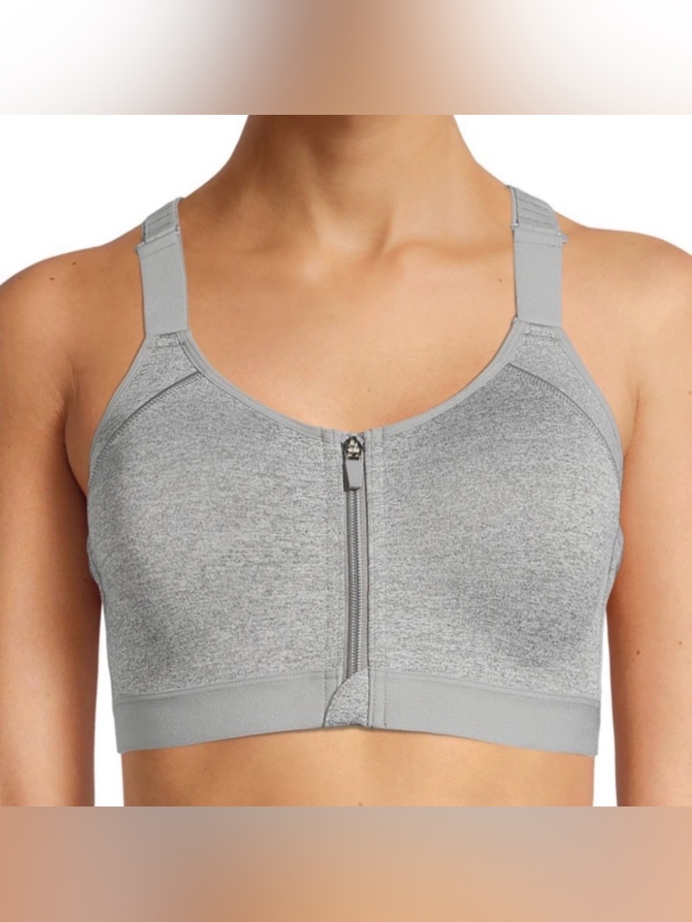 Layer 8 Quick Dry Front Zip Wireless Heather Grey Womens Size M Sports Bra